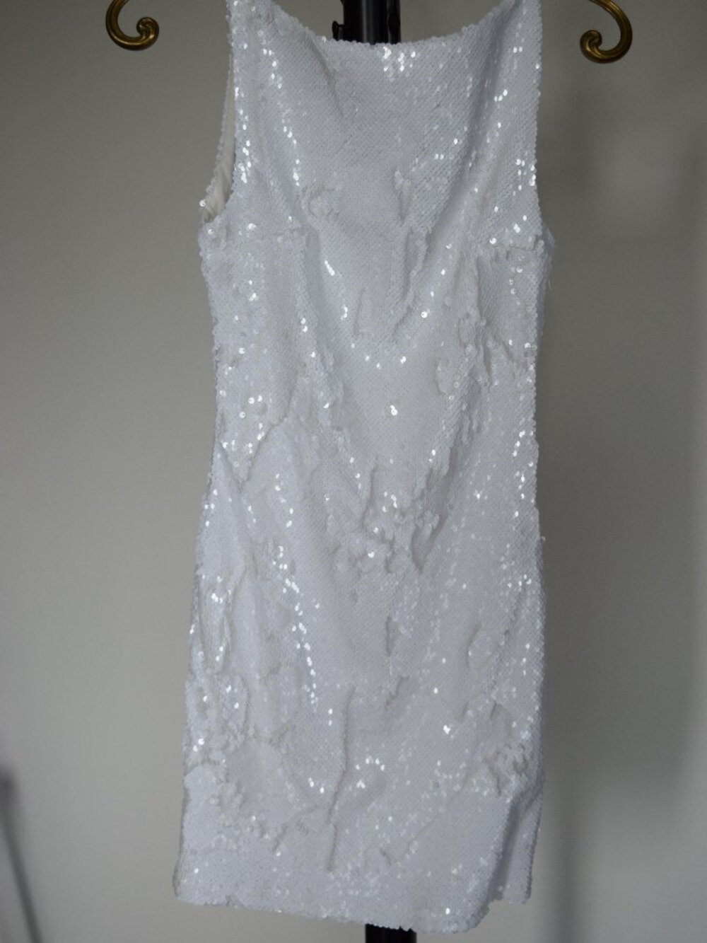 Meshki White Sequin Mini Dress Spaghetti Strap — Size XS